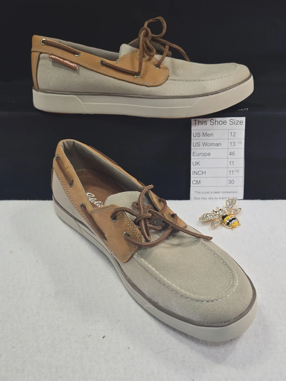 Eddie Bauer Men's Canvas & Leather Boat Shoes - Tan/Beige